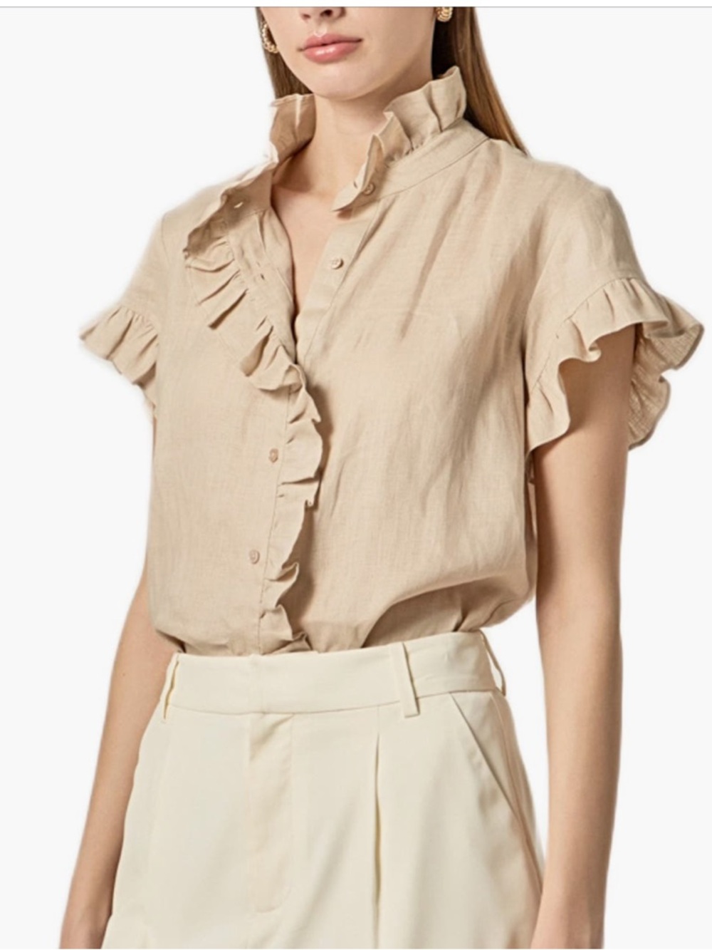 English Factory YELLOW 💛💛💛Ruffle Trim Linen Button-Up Shirt